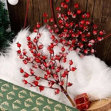 winemana 3 Pack 17 in Large Red Berry Picks, Artificial Christmas Berries Stems with Ice Snow Long Pomegranate Berry for Crafts Garland Home Party Christmas Decoration