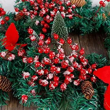 winemana 3 Pack 17 in Large Red Berry Picks, Artificial Christmas Berries Stems with Ice Snow Long Pomegranate Berry for Crafts Garland Home Party Christmas Decoration