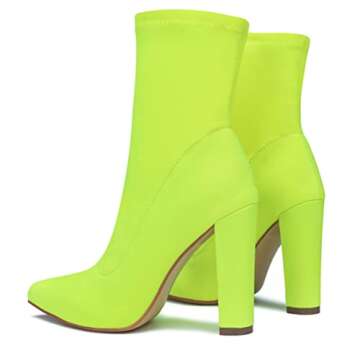 sexrosly Women's High Heeled Booties Pointed Toe Mid Calf Ankle Boots Block Chunky Heels boot Stretc...