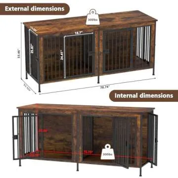 EasyCom 78" Dog Crate for 2 Large Dogs, Stylish & Sturdy