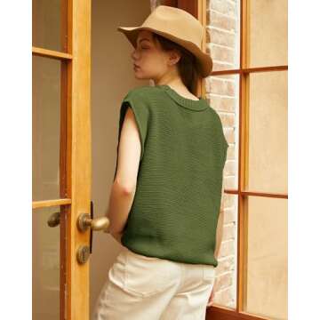 Locachy Women's Vintage Crew Neck Sweater Vest Casual Cropped Sleeveless Knit Pullover Top