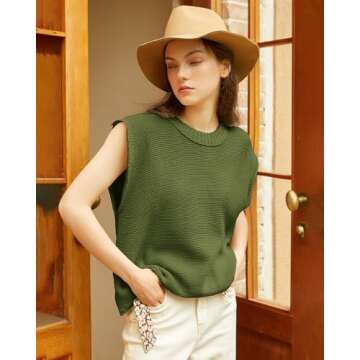 Locachy Women's Vintage Crew Neck Sweater Vest Casual Cropped Sleeveless Knit Pullover Top