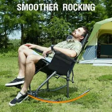 PORTAL Oversized Folding Rocking Camping Chair Portable Outdoor Rocker with High Back Hard Armrests Carry Bag, Supports 400 lbs, Mesh Back, Black