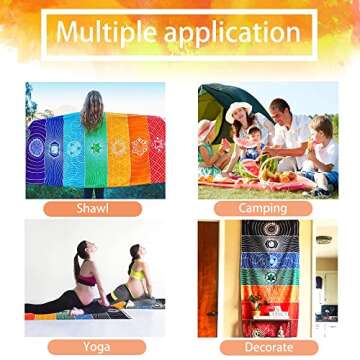 Neasyth Mexican Yoga Mat Beach Picnic Blanket Chakra Meditation Mat Yoga Rug Sunscreen Shawl Chakra Wall Tapestry Decor Boho Pilates 59 in (Polyester Fibre)