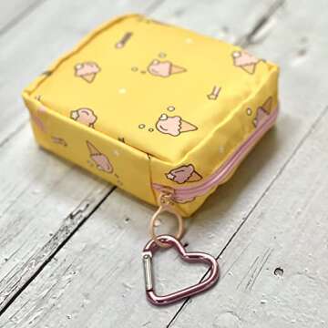 Adorable Pink Peri - Storage Bag for Sanitary Napkin Pads | Portable for Women Girls | Made of Nylon + Washable + Waterproof Reusable | Zero Waste Period (Peach)