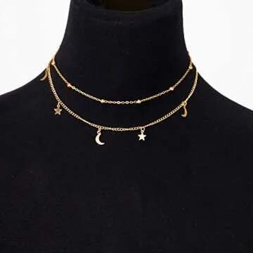 BaubleStar Layered Choker Necklace with Star Moon Charms
