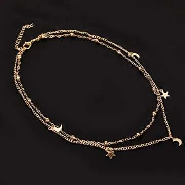 BaubleStar Layered Choker Necklace with Star Moon Charms