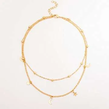 BaubleStar Layered Choker Necklace with Star Moon Charms