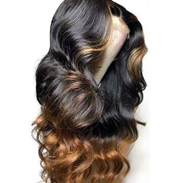 QUINLUX WIGS 150% Density Body Wave Lace Front Human Hair Wigs Ombre Color 1BT30 Glueless Brazilian ...