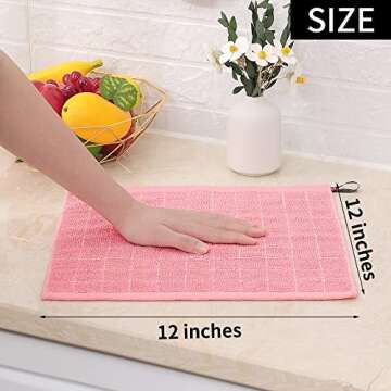 Homaxy 100% Cotton Terry Kitchen Dish Cloths, Ultra Soft and Absorbent Dish Towels for Kitchen, Suitable for Drying and Washing Dishes, 6 Pack, 12 x 12 Inches, Pink