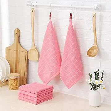 Homaxy 100% Cotton Terry Kitchen Dish Cloths, Ultra Soft and Absorbent Dish Towels for Kitchen, Suitable for Drying and Washing Dishes, 6 Pack, 12 x 12 Inches, Pink