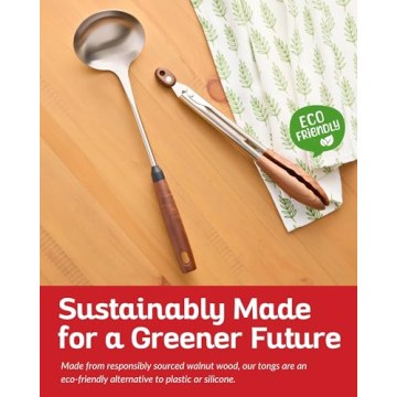 Boxiki Kitchen Wooden Tongs - Nonstick & Elegant Cooking Tool