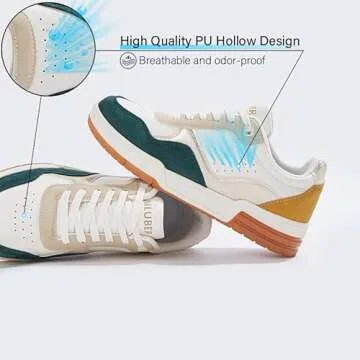 Niluber Women's Fashion Low Top Sneakers - White PU Leather Tennis Shoes-Lace Up Comfortable Casual ...