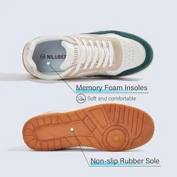Niluber Women's Fashion Low Top Sneakers - White PU Leather Tennis Shoes-Lace Up Comfortable Casual Waking Shoes（Yellow/Green,9）