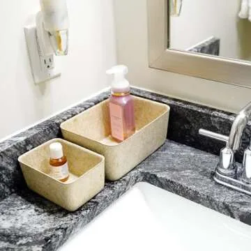 Welaxy Drawer organizers dividers storage bins home office deep storage bin 5-pack back to school college gift solutions (Oatmeal)