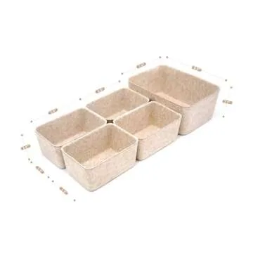 Welaxy Drawer organizers dividers storage bins home office deep storage bin 5-pack back to school college gift solutions (Oatmeal)