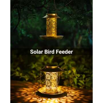 SWEETFULL Solar Bird Feeder for Outdoors Hanging, Metal Wild Bird Feeder for Cardinals Solar Garden ...