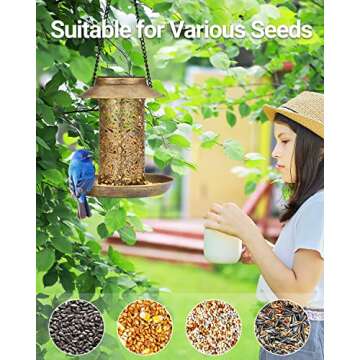 SWEETFULL Solar Bird Feeder for Outdoors Hanging, Metal Wild Bird Feeder for Cardinals Solar Garden Lantern with S Hook as Gift for Bird Lovers (2LBs Heavy Duty birdfeeders)