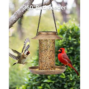 SWEETFULL Solar Bird Feeder for Outdoors Hanging, Metal Wild Bird Feeder for Cardinals Solar Garden Lantern with S Hook as Gift for Bird Lovers (2LBs Heavy Duty birdfeeders)