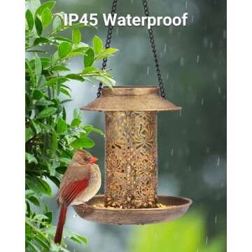SWEETFULL Solar Bird Feeder for Outdoors Hanging, Metal Wild Bird Feeder for Cardinals Solar Garden Lantern with S Hook as Gift for Bird Lovers (2LBs Heavy Duty birdfeeders)