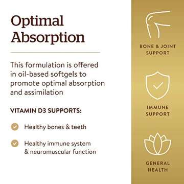 Solgar Vitamin D3 (Cholecalciferol) 125 MCG (5000 IU), 100 Softgels - Helps Maintain Healthy Bones & Teeth - Immune System Support - Non GMO, Gluten Free, Dairy Free - 100 Servings