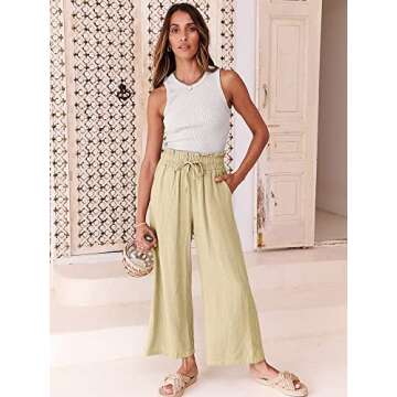 ANRABESS Women Linen Pants Casual Loose High Waist Boho Wide Leg Cropped Palazzo Beach Pants Summer Outfits 2025 Trendy