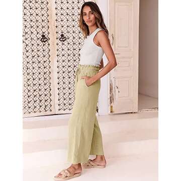 ANRABESS Women Linen Pants Casual Loose High Waist Boho Wide Leg Cropped Palazzo Beach Pants Summer Outfits 2025 Trendy