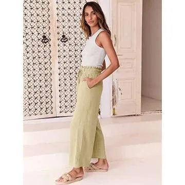 ANRABESS Women Linen Pants Casual Loose High Waist Boho Wide Leg Cropped Palazzo Beach Pants Summer Outfits 2025 Trendy