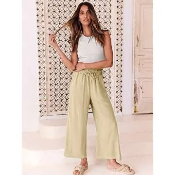 ANRABESS Women Linen Pants Casual Loose High Waist Boho Wide Leg Cropped Palazzo Beach Pants Summer Outfits 2025 Trendy