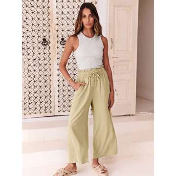 ANRABESS Women Linen Pants Casual Loose High Waist Boho Wide Leg Cropped Palazzo Beach Pants Summer Outfits 2025 Trendy