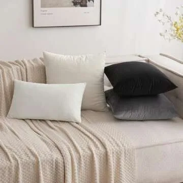 MIULEE Pack of 2 Velvet Soft Solid Decorative Square Throw Pillow Covers Set Christmas Cushion Case for Spring Couch Sofa Bedroom Car 12x20 Inch 30x50 cm Pure White