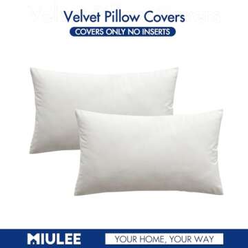 MIULEE Pack of 2 Velvet Soft Solid Decorative Square Throw Pillow Covers Set Christmas Cushion Case for Spring Couch Sofa Bedroom Car 12x20 Inch 30x50 cm Pure White