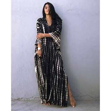Kaftan Dresses for Women, Plus Size Caftans Stripe Print Tie Dye V-neck Loose Soft Loungewear Lightw...