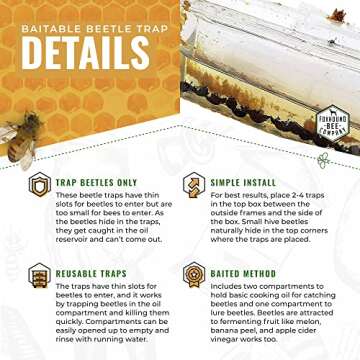 Clear Small Hive Beetle Trap with Baitable and Reusable Oil Trap Designed for Trapping Beetles in Bee Hives Without Chemicals for Beekeeping - 12 Pack