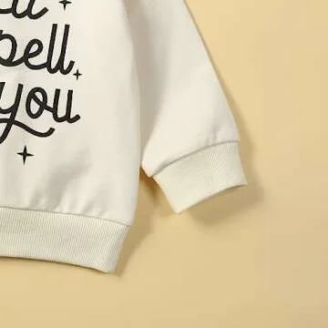 WALLARENEAR Toddler Kids Sweatshirts Halloween Outfits Letter Print Long Sleeve Shirt Crewneck Pullover Fall Sweater Clothes (Cream, 12-18 Months)