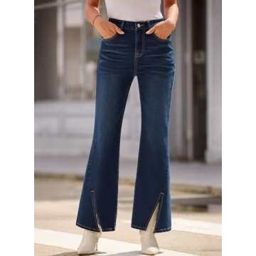 Sidefeel Womens Jeans High Waisted Stretchy Zimbaplatinum Wide Leg Jeans Trendy Slit Hem Bell Bottom Flare Denim Pants