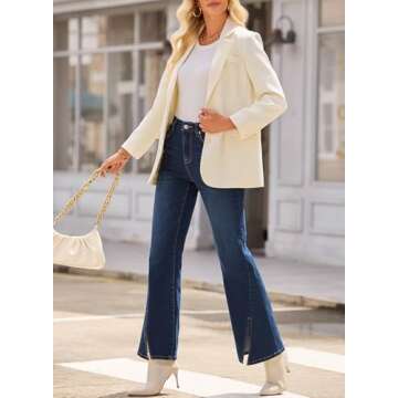Sidefeel Womens Jeans High Waisted Stretchy Zimbaplatinum Wide Leg Jeans Trendy Slit Hem Bell Bottom Flare Denim Pants