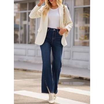 Sidefeel Womens Jeans High Waisted Stretchy Zimbaplatinum Wide Leg Jeans Trendy Slit Hem Bell Bottom Flare Denim Pants