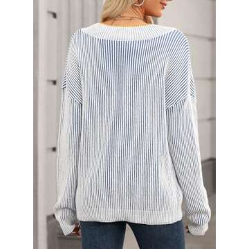 EVALESS Womens Fashion Sweaters Dressy Casual Striped Color Block Drop Shoulder Pullover Fall Cute S...