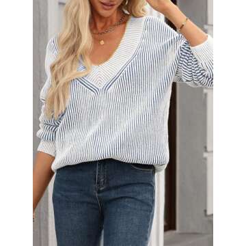 EVALESS Women's Striped Color Block Oversized Sweater