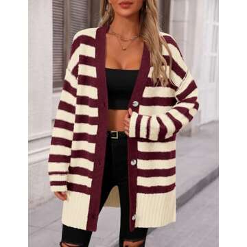 Stylish PRETTYGARDEN Women's Winter Striped Cardigan