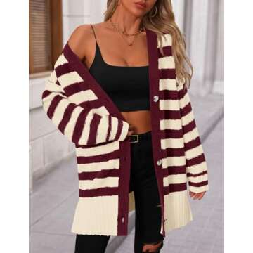 Stylish PRETTYGARDEN Women's Winter Striped Cardigan