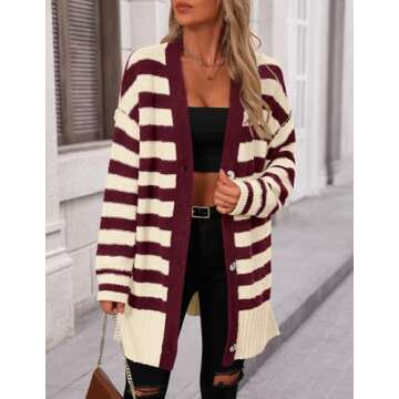 Stylish PRETTYGARDEN Women's Winter Striped Cardigan