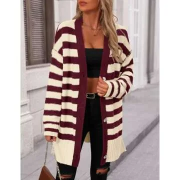 Stylish PRETTYGARDEN Women's Winter Striped Cardigan