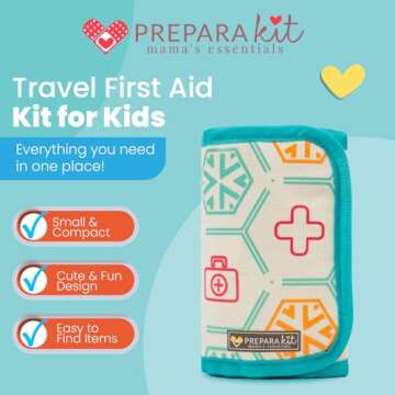 PreparaKit Travel First Aid Kit for Kids - Mini Car, Purse, Backpack, or Diaper Bag 75 Piece Medicine Includes All Essential Medical Supplies TSA-Approved (Teal)