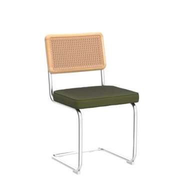 Zesthouse Natural Rattan Dining Chairs Set of 4, Modern Dining Room Chairs with Solid Wood Back for Kitchen Living Room, Mid Century Breuer Design Inspired, Upholstered Velvet Fabric, Green