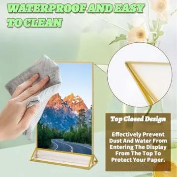 TonGass (12-Pack) 4x6 Standard Double-Sided Acrylic Wedding Table Numbers Picture Frames, Clear Sign Holders with 3mm Gold Border & Vertical Stand