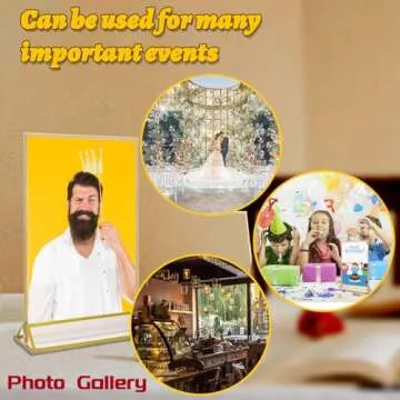 TonGass (12-Pack) 4x6 Standard Double-Sided Acrylic Wedding Table Numbers Picture Frames, Clear Sign Holders with 3mm Gold Border & Vertical Stand