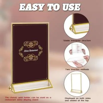 TonGass (12-Pack) 4x6 Standard Double-Sided Acrylic Wedding Table Numbers Picture Frames, Clear Sign Holders with 3mm Gold Border & Vertical Stand