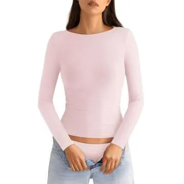 EasyGala Boat Neck Cotton Long Sleeve Shirts for Women Basic Going Out Stretchy Slim Fit Y2k Crop To...